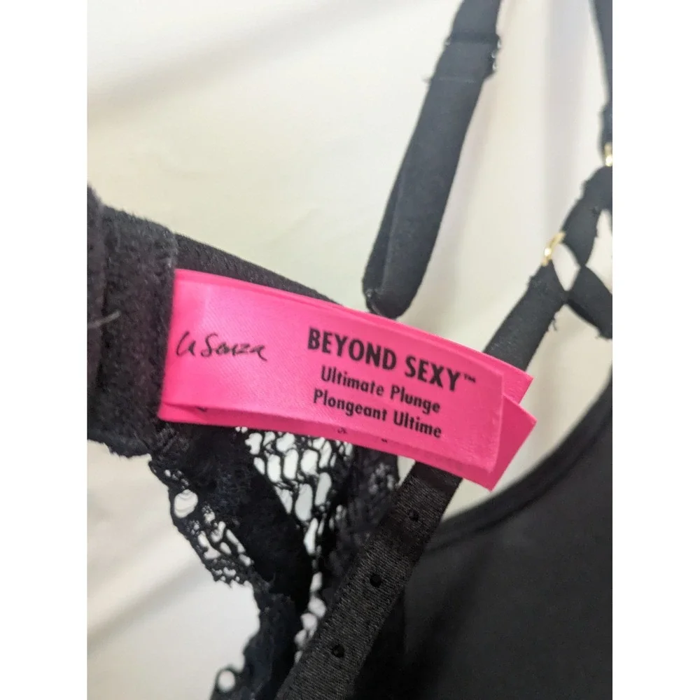 La‎ Senza BEYOND SEXY Lace Overlay Plunge Bra Black Nude Size 34C - Picture 8 of 9